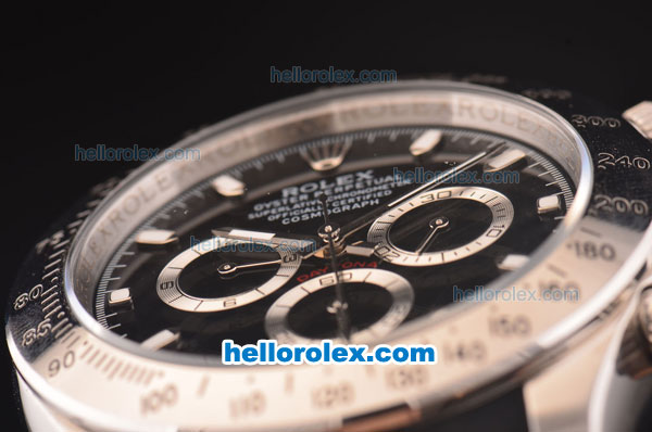 Rolex Daytona Asia 3836 Automatic Steel Case with Black Dial - Stick Markers and Black Rubber Strap - 7750 Coating - Click Image to Close
